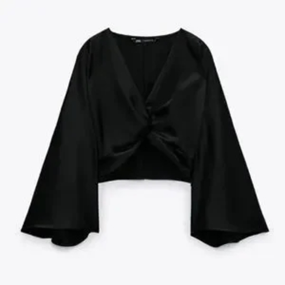 Zara Black Satin Blouse - Picture 3 of 9